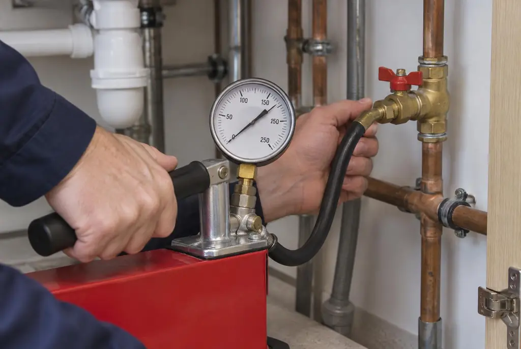 Lekdetectie Geldermalsen – druktest op een waterleiding met een manometer