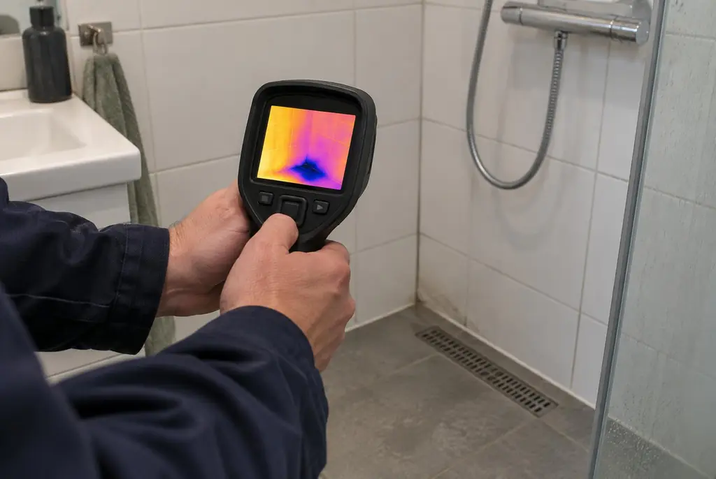 Lekdetectie Geldermalsen – lekdetectiespecialist met warmtebeeldcamera in een badkamer